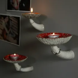 Candle Holders Mushroom Head Holder Wall Mounted Floating Shelf Resin Storage Tray Indoor Decorations 221108