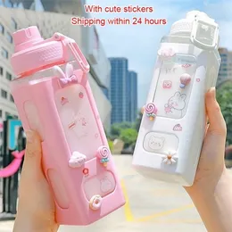 Butelki z wodą kawaii shaker pastel ze słomką 700 ml/900 ml plastikowy herbata podróżna mleko przenośne słodkie gurde dar dla dziewczyny 221109