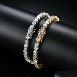Tennis Hip Hop Tennis Diamonds Chain Bracelets for Men Fashion Luxury Copper Zirclelet 7 polegadas 8 Correntes de Golden Sier 238e Dro Dhon4