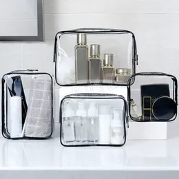 حقيبة مستحضرات تجميلية سوداء شفافة واضحة PVC مقاوم للماء محمولة مكيمة غسل كيس الجمال أكياس تخزين السفر