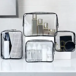 Borsa cosmetica trasparente nera Borsa trasparente impermeabile in PVC trasparente con cerniera portatile Borsa per il lavaggio del trucco Borsa per l'organizzatore di bellezza Borse da viaggio