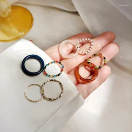 Cluster Rings Korean Fashion Crystal Pärled Set for Women 4pcs Vintage Eesthetic Wedding Party Jewelry Gift Harajuku Minimalist Anillos
