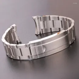 Saat Kordonları 20mm 316L Paslanmaz Çelik Saat Kayışı Bilezik Gümüş Fırçalanmış Metal Kavisli Uç Yedek Bağlantı Dağıtım Toka Kayış