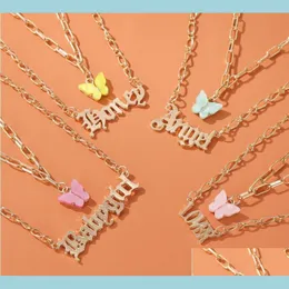 Pendant Necklaces Sweet Layered Necklace Girls Acrylic Butterfly Double Layer Letter Alphabet Angel Honey Pendant Jewelry Gift For W Dhdw7