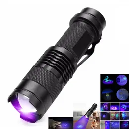 UV LED ficklampa Mini LED ficklampa 395nm svart ljus Våglängd Violett ljus Zoombar husdjursurin skorpion Feminin hygiendetektor