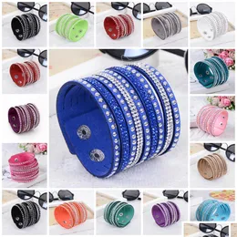 Charm-Armbänder Charm-Armband für Frauen Shiny Mtilayer Leder Strass Kristallknöpfe Weiß / Schwarz / Blau Drop Delivery Schmuck Br Dhtmp