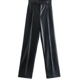 Женские брюки Capris traf Женские модные изделия Faux Leather Vintage Vintage Высокая талия на молнии Женские брюки Mujer 221109