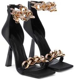 Luxury Brands Medusi Patent Leather Sandals Shoes Crystal-embellished Chains Strap High Heels White Rose Black Pumps Gladiator Sandalias With Box.EU35-43