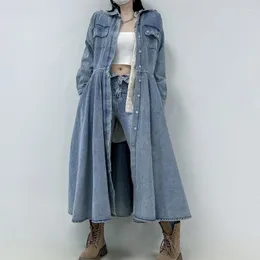 Trench da donna Europeo di alta moda monopetto Classico azzurro LooseTrench Streetwear Donna Capispalla lunga Giacca a vento