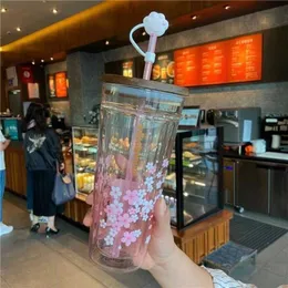 2021 Кружки Starbucks Pink Sakura Стекло, сопровождающее чашку со соломенными чашками, соломенными чашками