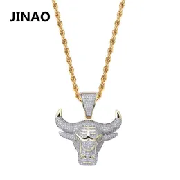 Jinao Fashion Cubic Zircone ghiacciato Collana a catena Imposta Bull King King King Pendant Hip Hop Jewelry Dichiarazione Collana Gift Bling Bling per Man J19071284B
