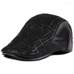 Berets X7015 حقيقية جلدية قبعة من جلد الغنم إلى الأمام قبعة الأب بيريت الرسام الشتاء شقة دافئة شقة