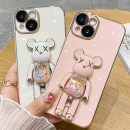 Electroplated 6D case iPhone 14 13 12 pro max 11 xs x xr xsmax 7 8 plus 14 Stereoscopic rotating Bear Stand Silicone Soft Case