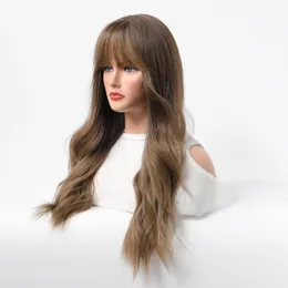 Синтетические парики косплея с пушистыми челками для женщины ежедневно носить четыре сезона натуральные волнистые парики для волос с теплостойкими волокнами парики