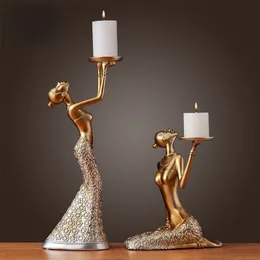 Titulares de vela Nórdicos decoração romântica Golden Retro Light Luxury Home Dining Table Dinner Light Props 221108