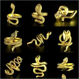 Band Rings Wholesale 30Pcs Mix Gold Snake Punk Alloy Band Rings Fit For Women Men Gothic Cool Vintage Gifts Jewelry Drop Delivery Rin Dhgat