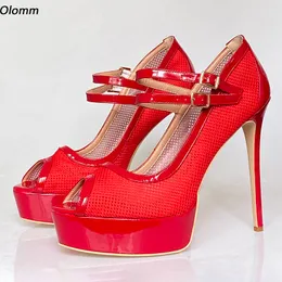 OLOMM 2022 Mulheres elegantes bombas de ver￣o Mesh Ultra High Heels Peep Toe Toe Red Red Black Club Cosplay Shoes Mulheres Tamanho 5-20