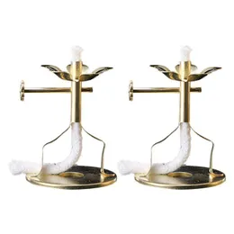 Candle Holders 2Pcs Lotus Wick Butter Lamp Buddha Hall Oil With Stand Telescopic Rack 221108