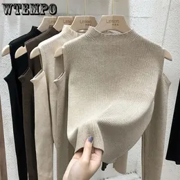 Kadın Sweaters Moda Kadınlar Sonbahar Kış Örgü Kapalı Omuz Seksi Kazak Yarım Yüksek Boyun Örme Katı Sökücü 221109