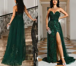 Smaragdgrünes Meerjungfrau-Abendkleid 2023 Luxus-Schatz-Pailletten-Spitze-Party-Kleider Lange Abschlussball-formale Kleider Abendkleider Robe de Soiree Vestidos Fiesta