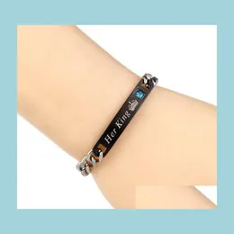 Catena in acciaio inossidabile Coppia bracciali a maglie per donna Uomo His Queen Her King Amante Bracciale con ciondoli Braccialetti Beauty Beast Designer Drop Dhicx