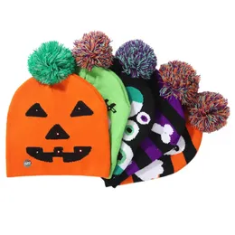 Festa a led Cappelli lavorati a maglia di Halloween Bambini Mamme per bambini Berretti caldi Cappelli invernali all'uncinetto per berretto con teschio di zucca Decorazioni per feste Prop