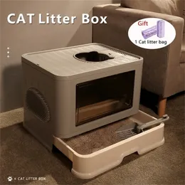 Diğer Kedi Malzemeleri Tamamen kapalı evcil hayvan katı yatakpan tuvalet anti-cüzdan anti-çöp kutusu tepsisi kaşık temiz kedi kedi evi plastik 221108
