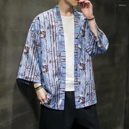 Męskie koszulki w chiński styl letni bambus druk cienki swetra etniczny retro koszula męskie ubranie harajuku 3/4 rękawu Mężczyzna