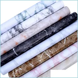 Other Decorative Stickers Wallstickery Marble Paper For Counter Top Black Gray Granite Wallpaper Gloss Self Adhesive Waterproof Home Dhqo5