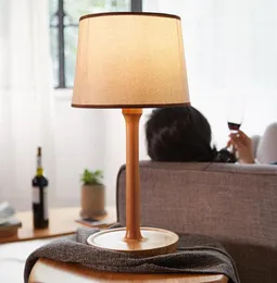 مصابيح النسيج الخشبي E27 ech el Room Desk Lamp Modern Simplicity Bedide Table Lights LR0178638123