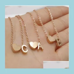 Pendant Necklaces 26 Intial Letter Alphabet Heart Pendant Necklace For Women Gold Sier Color Az Stainless Steel Chain Jewelry Gift D Dh24Y