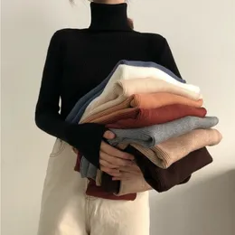 Suéteres femininos Mulheres Turtleneck Autumn Manga longa MANAGEM MOLO QUENTE Pullovers de malha de malha coreanos elásticos sólidos e magros tops de jumper 221109