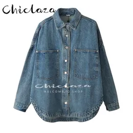 Women's Jackets CHICLAZA Spring Autumn Women Solid Casual Jean Jacket Coat Female Fashion Single-Breasted Lapel Loose Outwear Ladies 221109