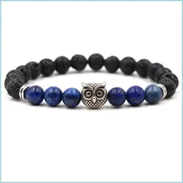 Braccialetti con ciondoli Bracciale chakra lavico Agata Occhio di tigre Pietra Guarigione Gioielli da uomo Braccialetti con goccia di perle nere Dheoq