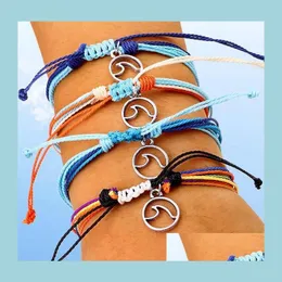 Braccialetti con ciondoli Bracciali intrecciati con cordino di cera Mtilayer Braccialetto dell'amicizia Fascino dell'onda Regolabile intrecciato per le donne Regalo per ragazze Dhs Drop Dh8Cr