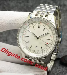 슈퍼 품질 남성 시계 Navitimer Watch 46mm 자동 기계식 운동 실버 다이얼 50 주년 기념 스테인레스 스틸 스트랩 남성 손목 시계