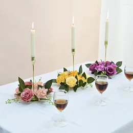Decorative Flowers 20CM Simulation Rose Garland Candlestick Christmas Decoration Window Props Table Wedding Arrangement Fake