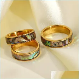 Band Rings 36pcs 6mm Gold Shell Abalone Stainless Steel Rings Mix Fashion Charm Men Women Party Gifts Jewelry Wholesale Lots Dr Dhrnk