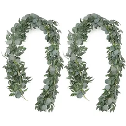 Flores decorativas Wreaths Garland Artificial Eucalyptus Garland com Willow Vines 2 pacotes 6,5 pés Greenery Silver Dollar 221109