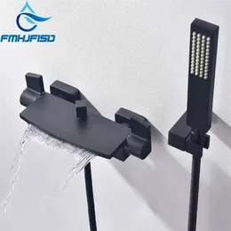 Other Faucets Showers Accs FMHJFISD Pure Black Concealed Bathroom Waterfall Bathtub Wall Mounted Mixer Tub Tap 221109