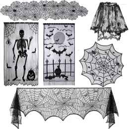 파티 장식 할로윈 검은 레이스 식탁보 박쥐 웹 벽난로 커튼 공포 홈 장식 소품 유령의 집 용품