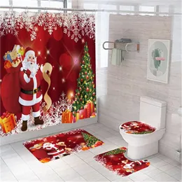 Tenda Babbo Natale Pupazzo di neve Stampato 3D Tende da doccia Set con ganci Decorazione natalizia per la casa Bagno decorativo