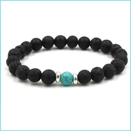 Bracciali con perline in pietra lavica con perline Bracciale elastico con diffusore di olio essenziale nero naturale Roccia vulcanica Corde perline con perline Yoga Chakr Dhwqb