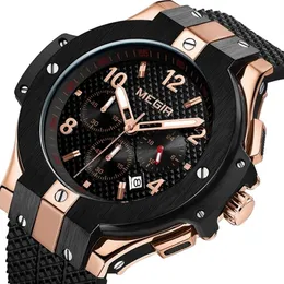 Megir Brand Men Watch Quartz Gold Rubber Band 3ATM водостойкий хронограф Mens Forist 220225285P