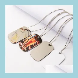 Pendant Necklaces Sublimation Blank Pendant Necklace Metal Heat Transfer Creative Dog Tag Diy Hip Hop Decorative Necklaces With Chai Dh4Ug