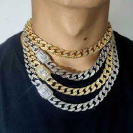 12mm 16/18/20/22/24 tum 18K Guldpl￤terad is ut CZ Lock Cuban Chain Halsband Rapper Street smycken f￶r m￤n