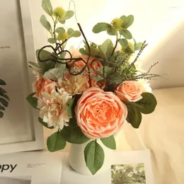 Dekoratif Çiçekler 1pc Dahlia Şakayık Yapay Buket/Düğün Sahte Ev Dekoru/Asma/DIY İpek Düzenlemeleri