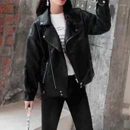 Cuero para mujeres Moonbiffy chaqueta de falso negro vintage Damas sueltas de la calle femenina PU Jackets Novio Causal Outwear 2022 Chic