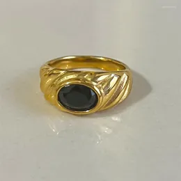 Ringos de cluster Aço inoxidável Croissant de zirconia cúbica preta para mulheres manchar as jóias grátis anel de cor de ouro de ouro 2022