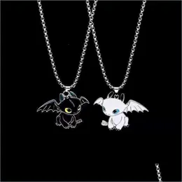 Pendant Necklaces Cartoon Necklaces Black And White Night Evil Double Dragon Personality Hip Hop Couple Friends Gift Pendant Necklac Dhkl8